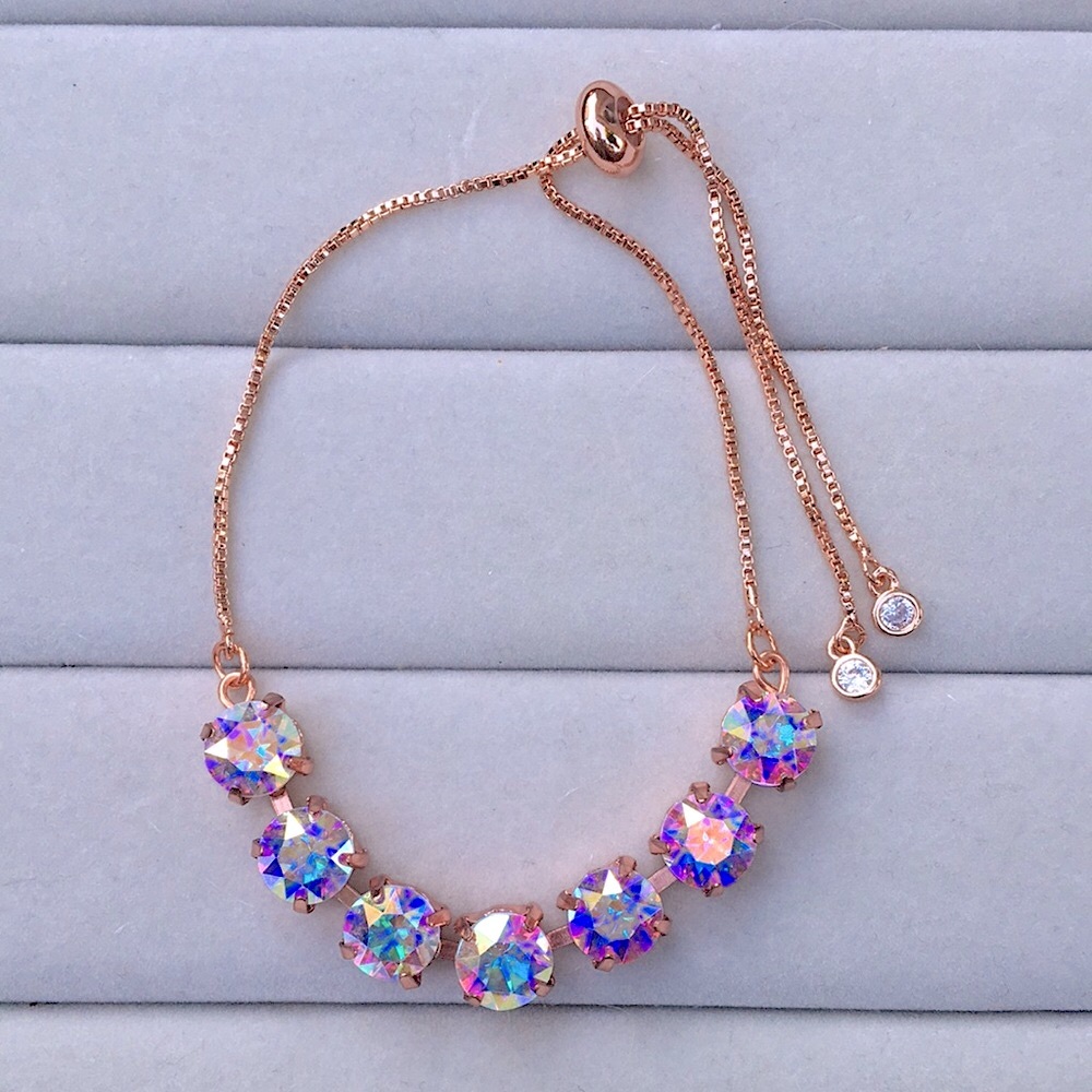 Aurora Borealis Crystal + Rose Gold Adjustable Crystal Bracelet - Picture 4 of 6